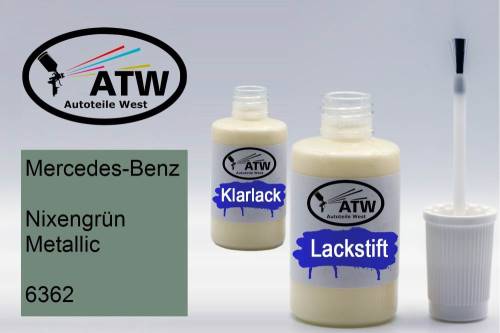 Mercedes-Benz, Nixengrün Metallic, 6362: 20ml Lackstift + 20ml Klarlack - Set, von ATW Autoteile West.